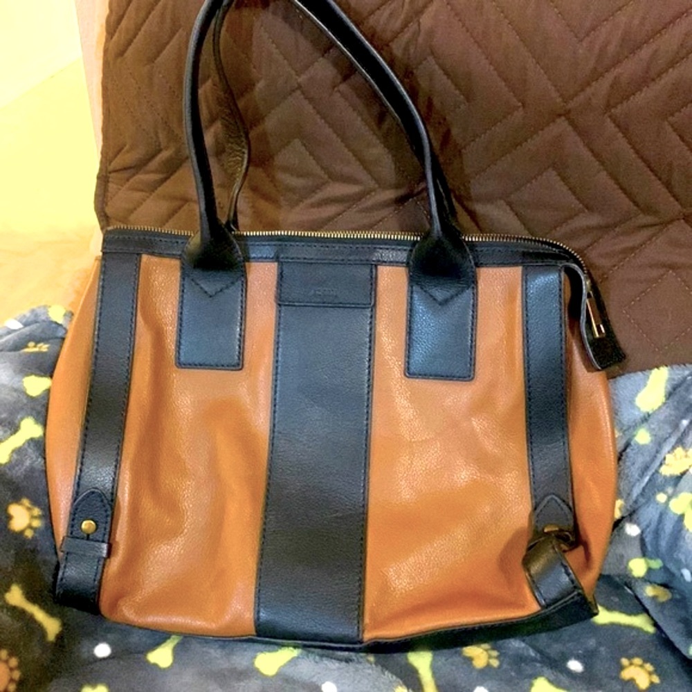 Fossil Gwen Leather Color Block Satchel Shoulder Tote Bag